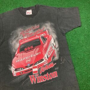 Vintage Nascar Shirt Mens L Black Red 1997 Team Winston Whit Bazemore 90s USA